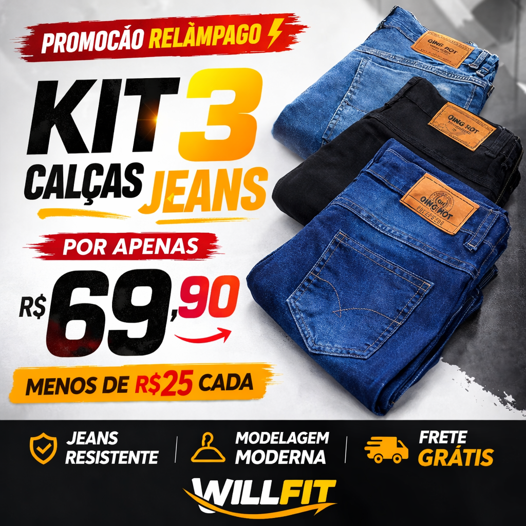Kit 3 Calças Jeans Masculina Premium Skinny Corte tradicional