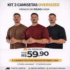 Kit 3 Camisetas Oversized Streetwear Masculina Gola Alta