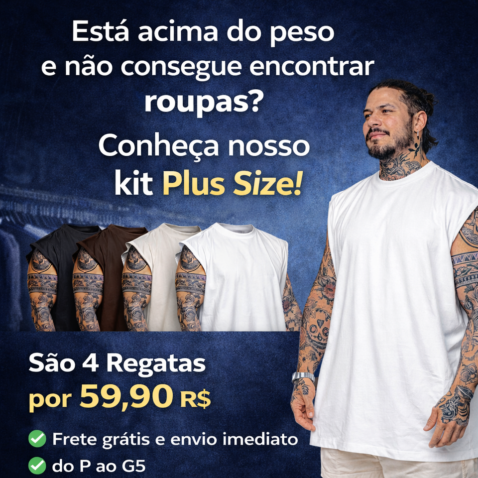 Kit 4 Camiseta Regatas Streetwear Básica Em Algodão Plus Size