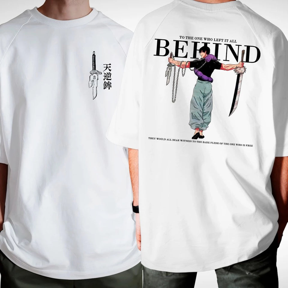 Camiseta Oversized Anime Japones Behind Streetwear Ombro Caido