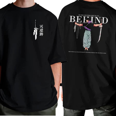 Camiseta Oversized Anime Japones Behind Streetwear Ombro Caido