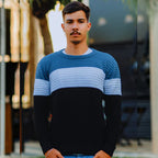 Suéter Masculino Listrado Inverno Manga Longa Blusa Masculina de Frio Tricô