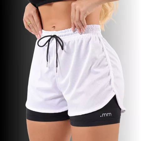 KIT 4 Shorts Duplo Compreensão Fitness Bermuda Academia Feminino 2 em 1