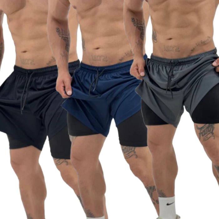 KIT 3 Shorts 2 em 1 Masculino Dry Fit