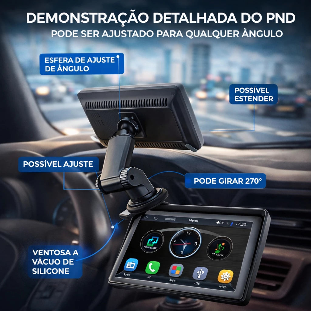 Tela central Multimídia Universal 7" CarPlay Android iOS • Bluetooth • GPS • Espelhamento Celular