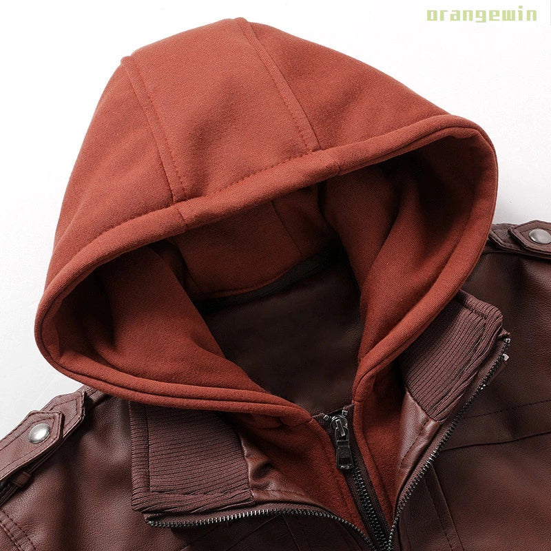 Jaqueta Masculina Com Capuz De Couro