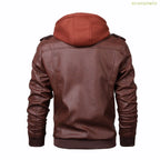 Jaqueta Masculina Com Capuz De Couro