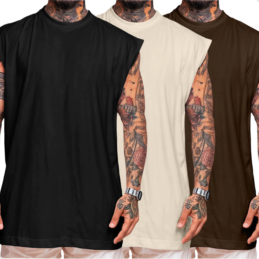 Kit 3 Camiseta Regata  Streetwear Básica Em Algodão Plus Size
