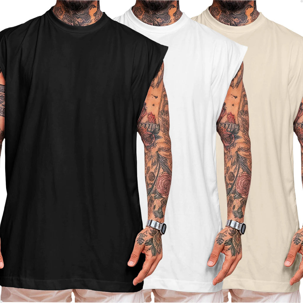 Kit 3 Camiseta Regata  Streetwear Básica Em Algodão Plus Size